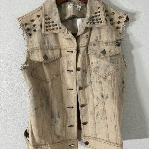 Rehab Denim Studded Vest with Leopard Print Fabric in Back Tie Dye Size Small - Picture 5 of 11